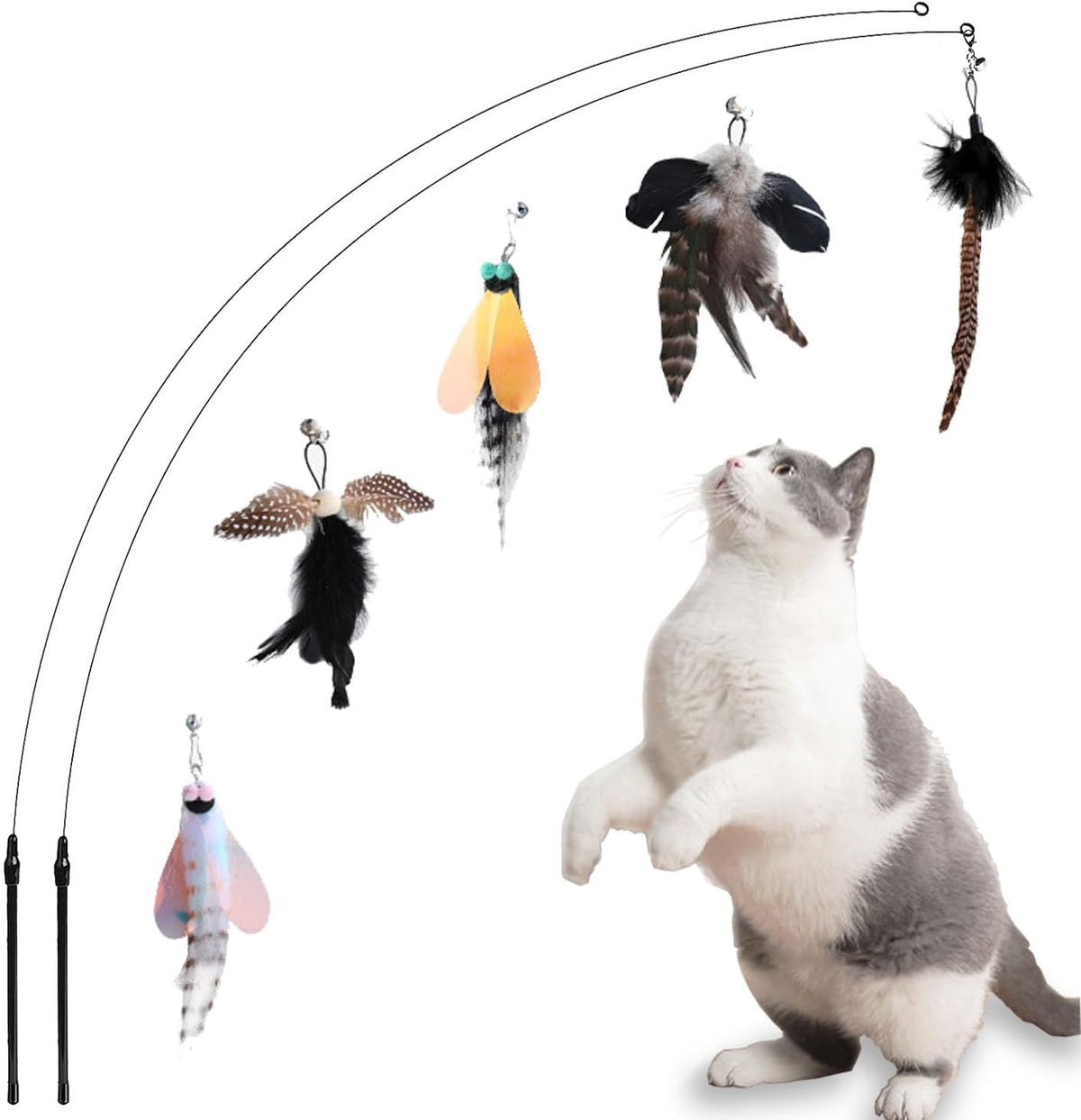 Yauende interactive cat feather toy wand set front view packaged