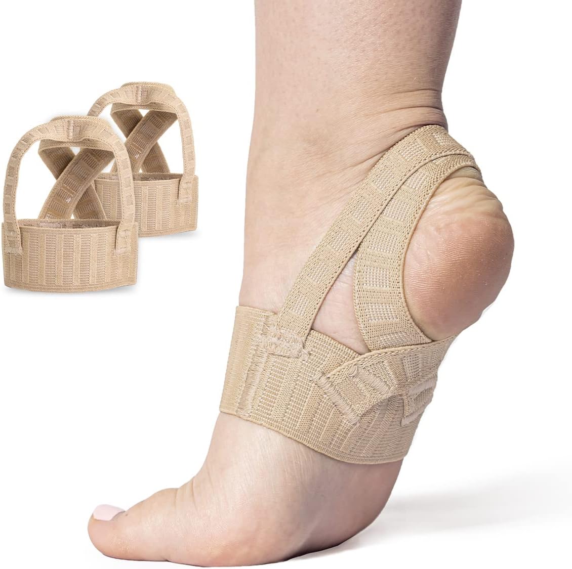 Tuli's X Brace Plus arch support compression sleeve front view for heel pain relief.