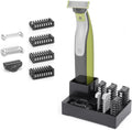 Zerika guide guards with stand front view showing lime green accents and black storage base