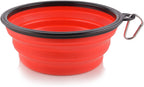 Guardians extra large pet travel bowl package contents featuring the blue silicone dish and silver carabiner clip