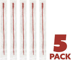 Five individual 16 inch red rubber nursing tubes laid out for veterinary product comparison.
