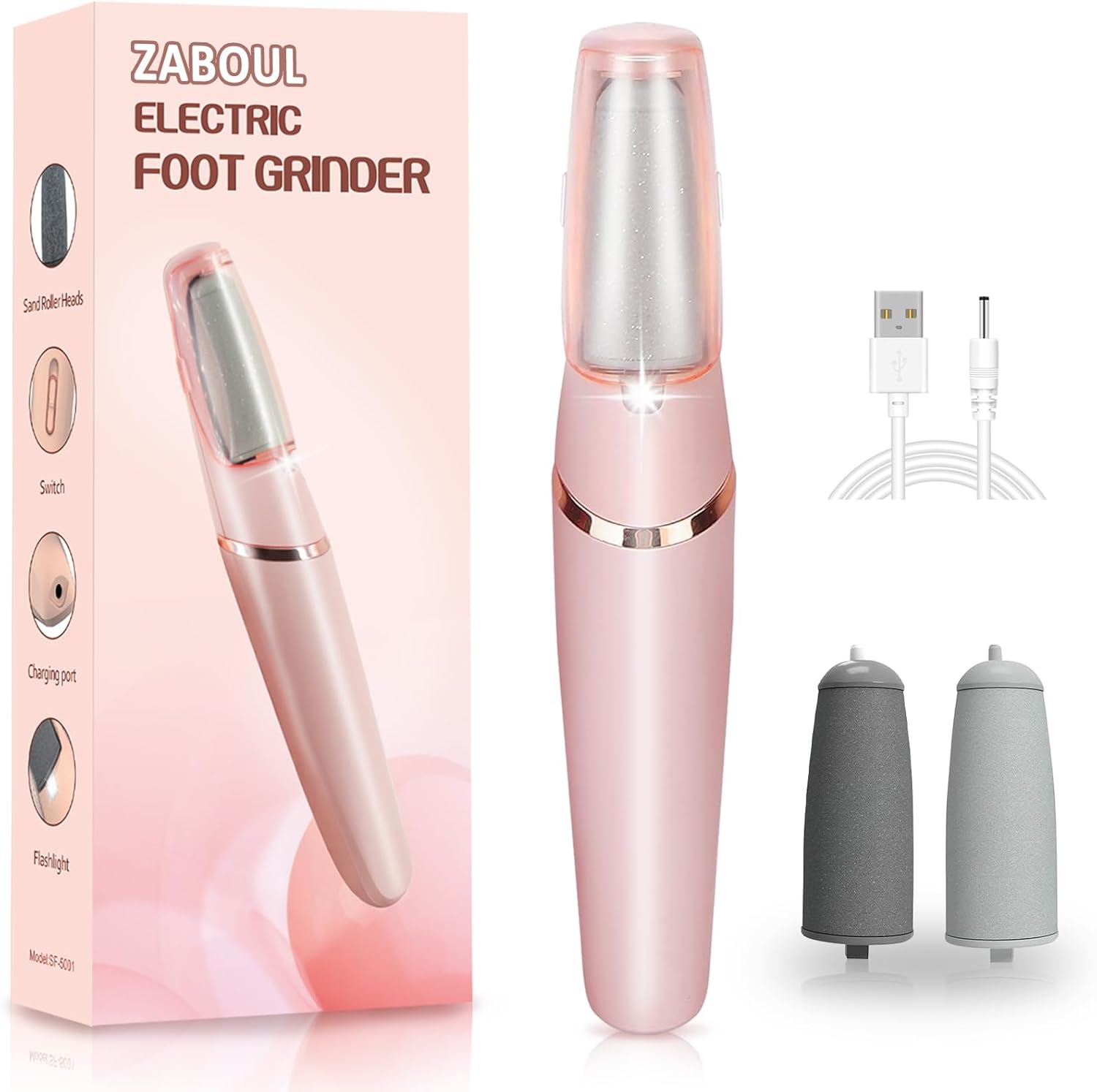 Zaboul electric foot callus remover pink front view