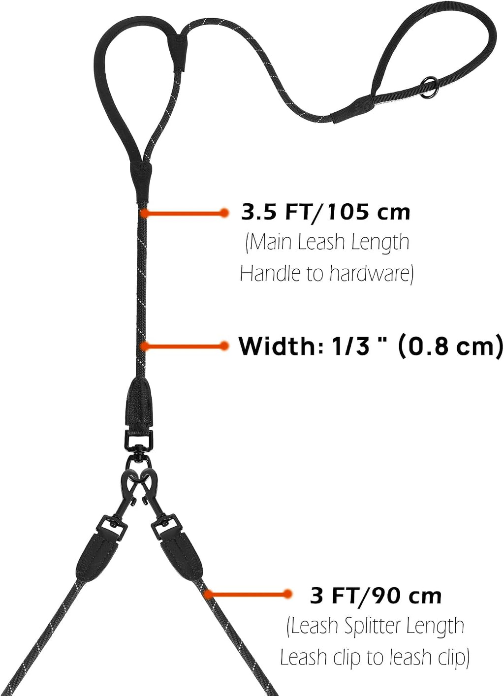 PetBonus twin dog walking lead with lockable secure metal clasp