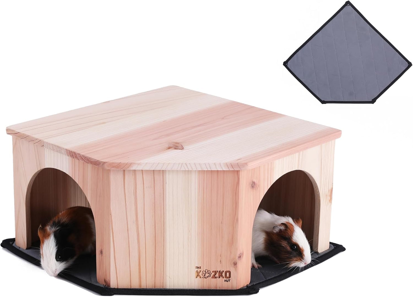 Wooden Guinea Pig Corner Hideout - Hidey for Chinchilla, Rat and Hedgehog with Pee Pad, Fully Assembled & Dual Entrances - Guinea Pig Accessories by The Kozko Hut - Image 1