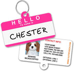1 Cute Pooch hello name badge pet tag angled to highlight coated finish