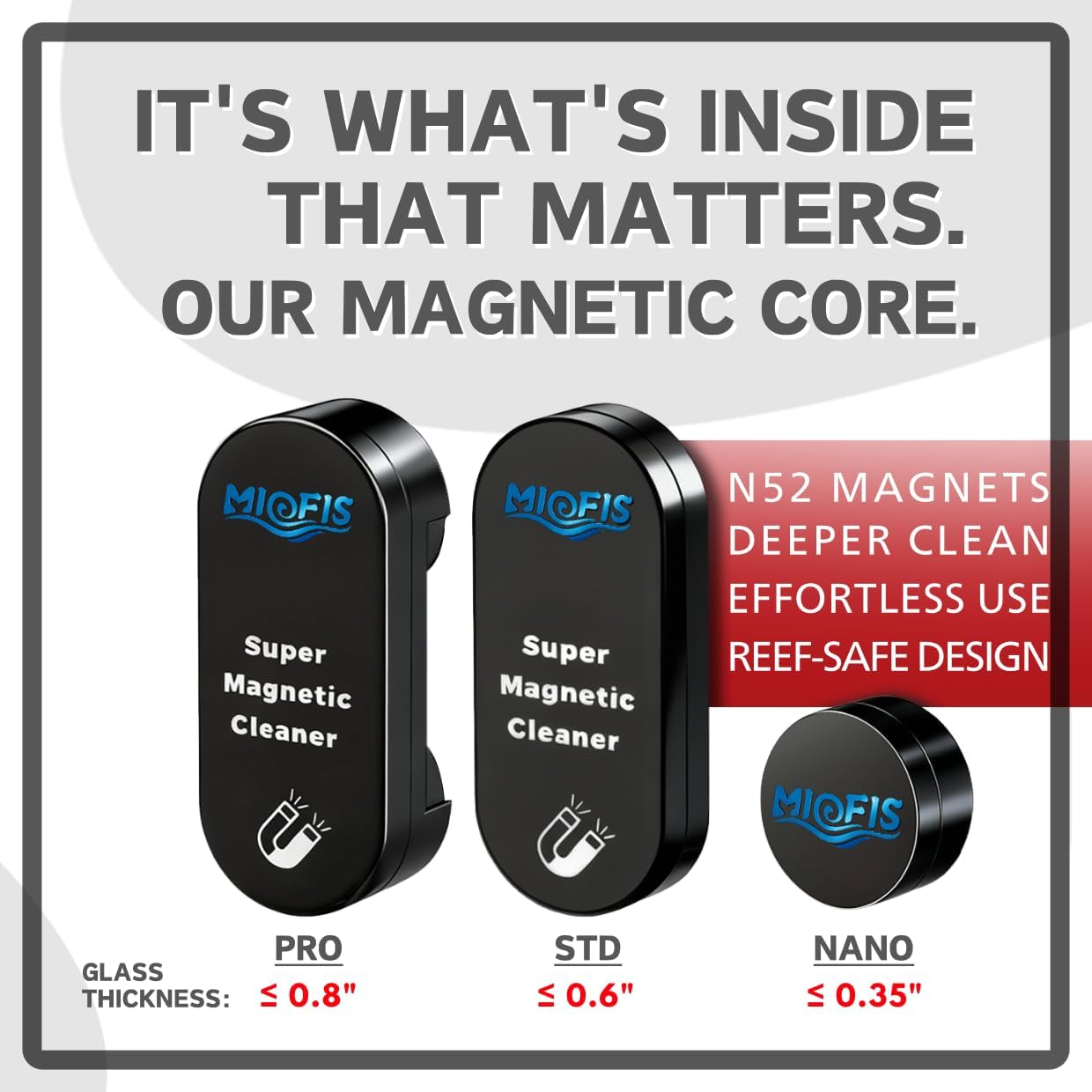 Miofis N52 strong magnet algae scraper internal and external modules separated.