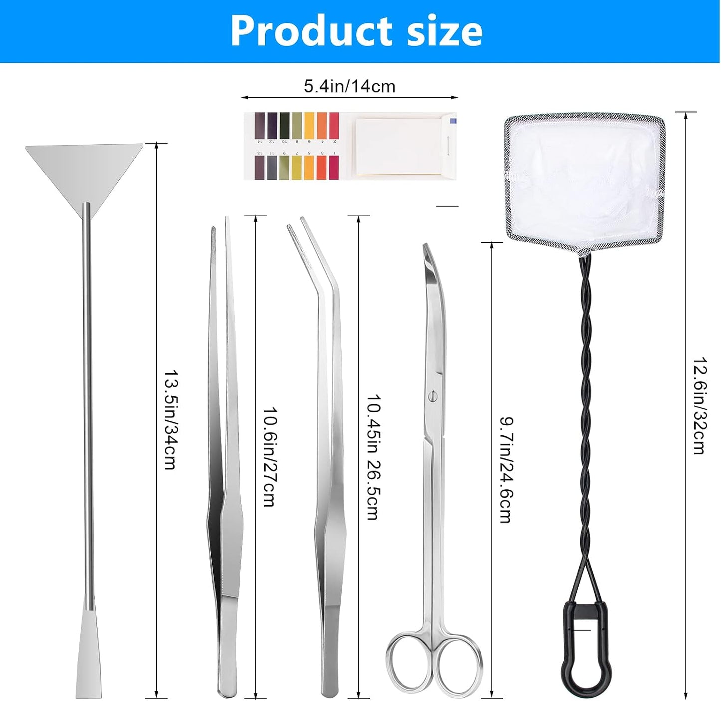 Luxiv aquatic plant tweezers and curved scissors set displayed for fish tank maintenance.