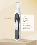 Compact pet detailing trimmer showcasing the power button and light feature