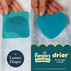 Side view of Pampers Swaddlers diaper detailing the Dual Leak Guard Barriers on leg cuffs