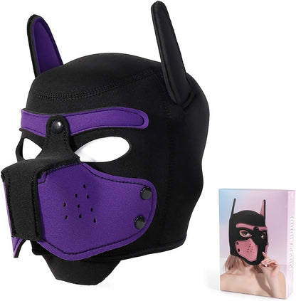 Womalen puppy hood mask packaged securely as a premium imported adult costume accessory.