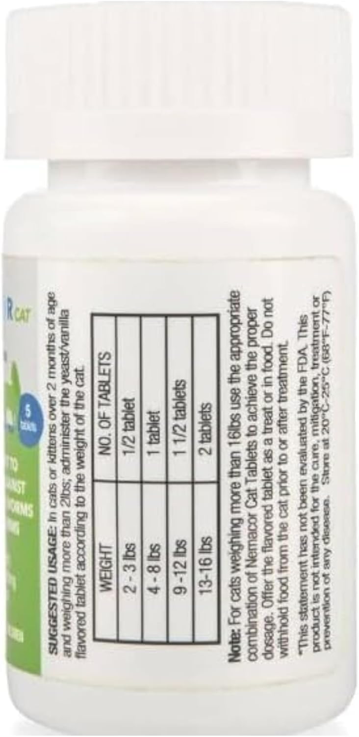 Vanilla flavored broad spectrum cat deworming tablets container