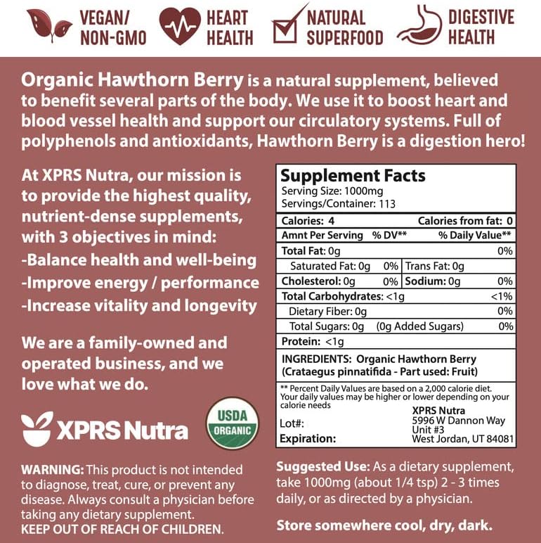 Nutrient rich hawthorn berry herbal powder for natural circulation support