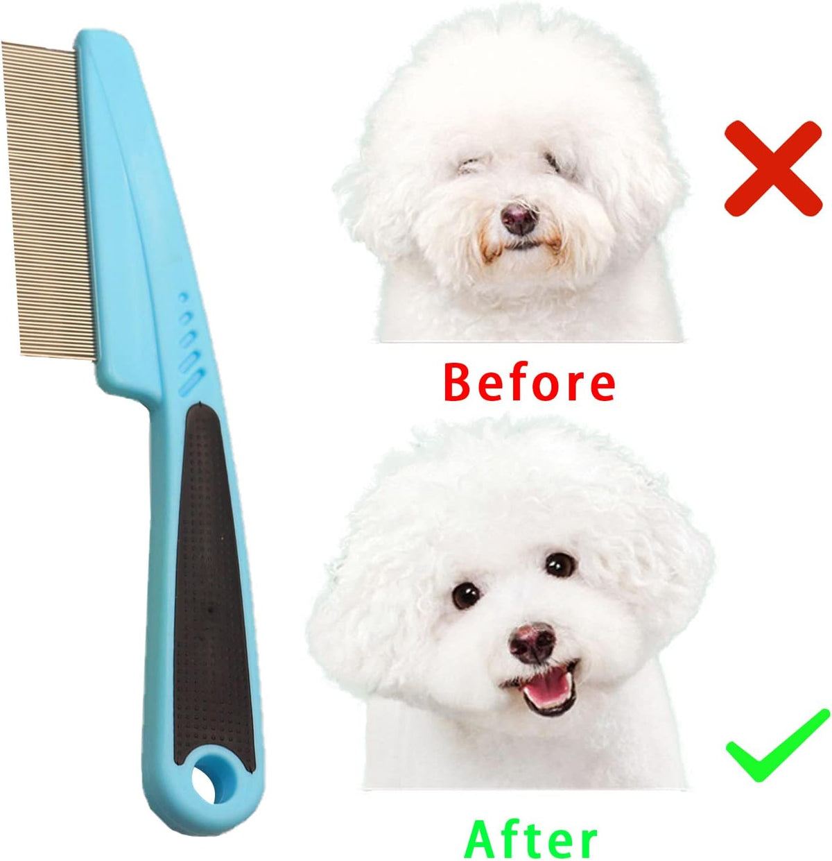 Ergonomic anti-slip handle detail on pet grooming comb