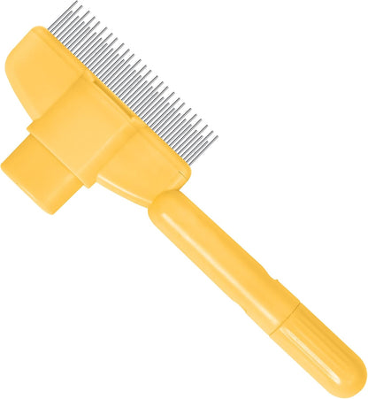 Close up of self-cleaning feature on dog grooming comb