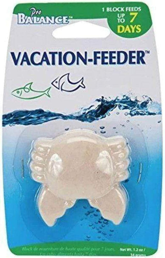 Penn-Plax Pro-Balance Vacation Fish Feeder front view showcasing the crab shape slow-release aquarium food block.