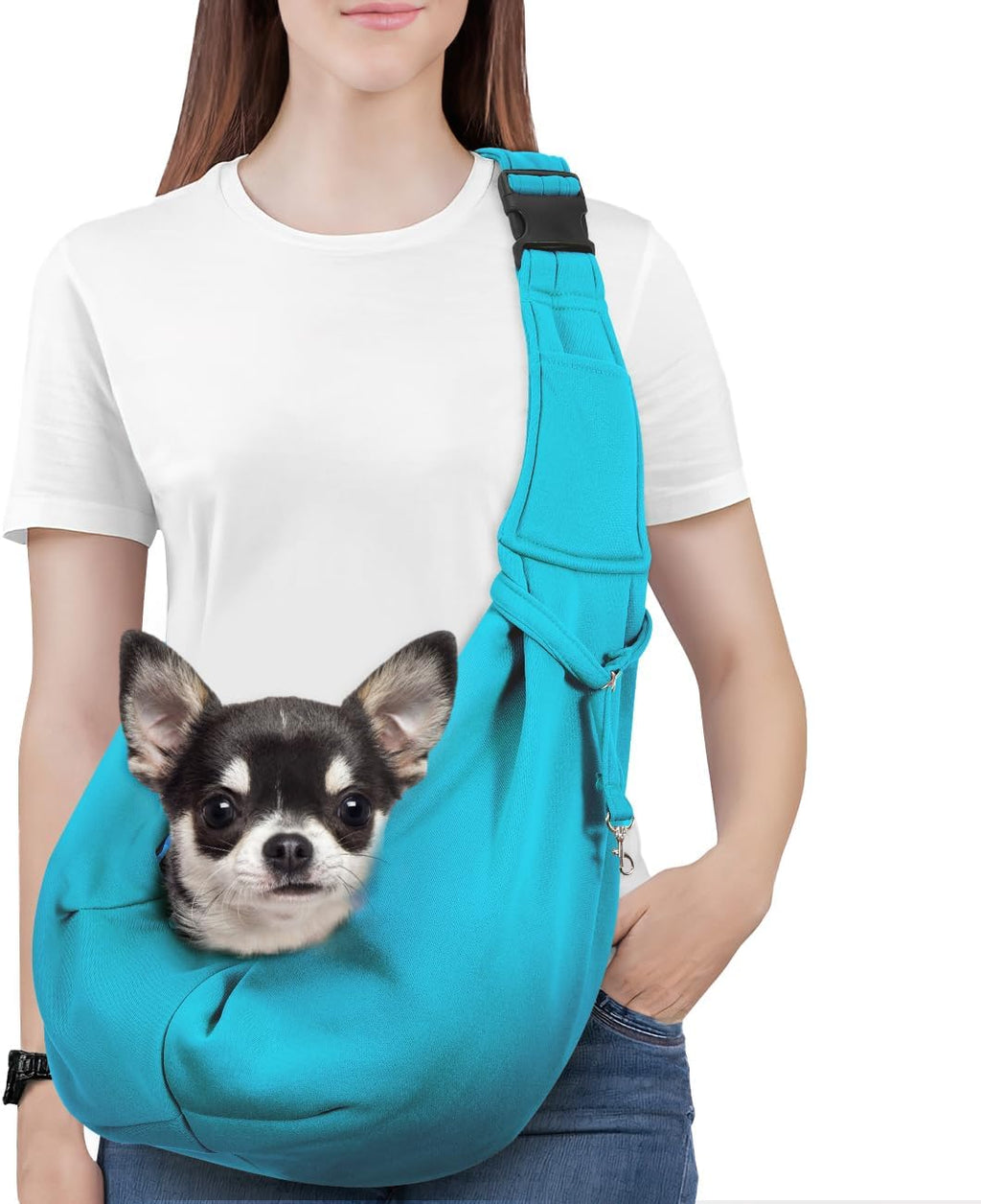 Pawaboo Small Dog Sling Carrier, Reversible Hands Free Dog Sling Carriers for Small Dogs and Cats, Puppy Slings Carrier with Safety Harness, Puppy Essentials, Black - Image 11