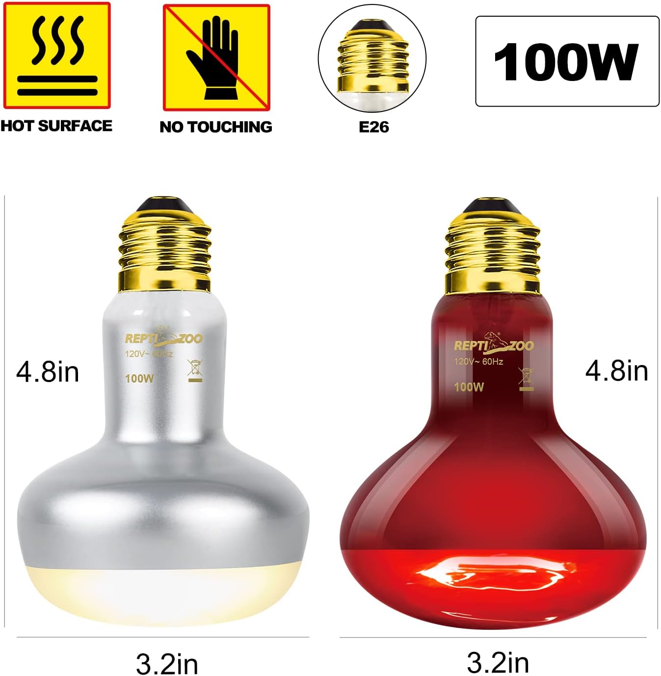 Upgraded reptile day and night basking spot bulb combo set showing daytime and nighttime lights.