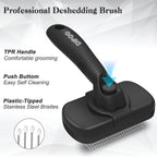 Dipoo grooming tool for dogs and cats displaying the stainless steel bristles with protective round tips.