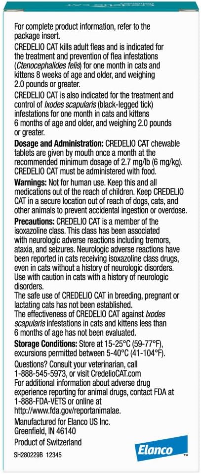 Credelio flea prevention tablet packaging details
