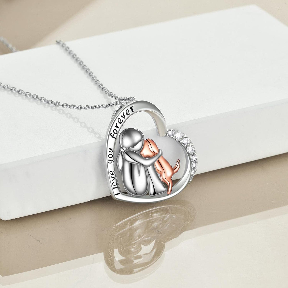 YFN silver pet memorial necklace on model lifestyle view