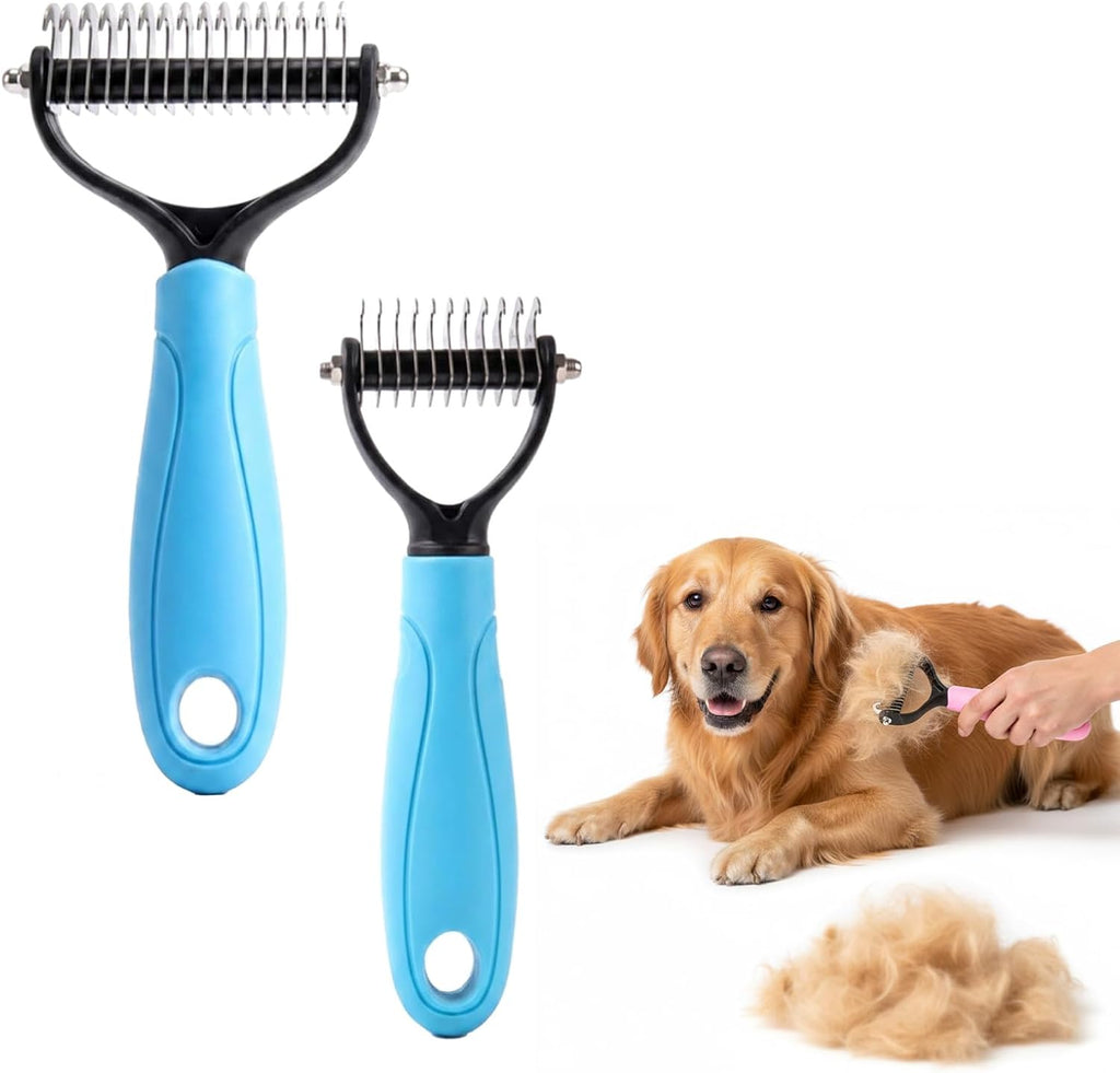 DoubleSided Pet Grooming Brush, 2026 Upgraded Undercoat Rake for Long Haired Dogs & Cats, MultiFunctional Dematting Comb Deshedding Tool, Mat Remover Detangler for Home Grooming (1, Blue L) - Image 9