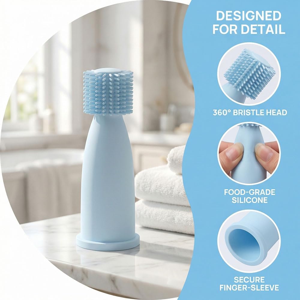 Demonstration of finger toothbrush fit for dog dental cleaning