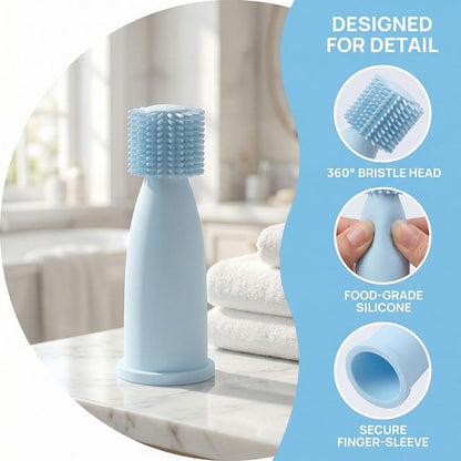 Demonstration of finger toothbrush fit for dog dental cleaning