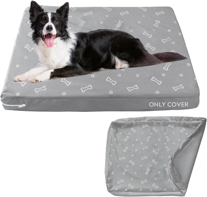 Magik and Kover waterproof dog bed cover front view showcasing grey bone print design
