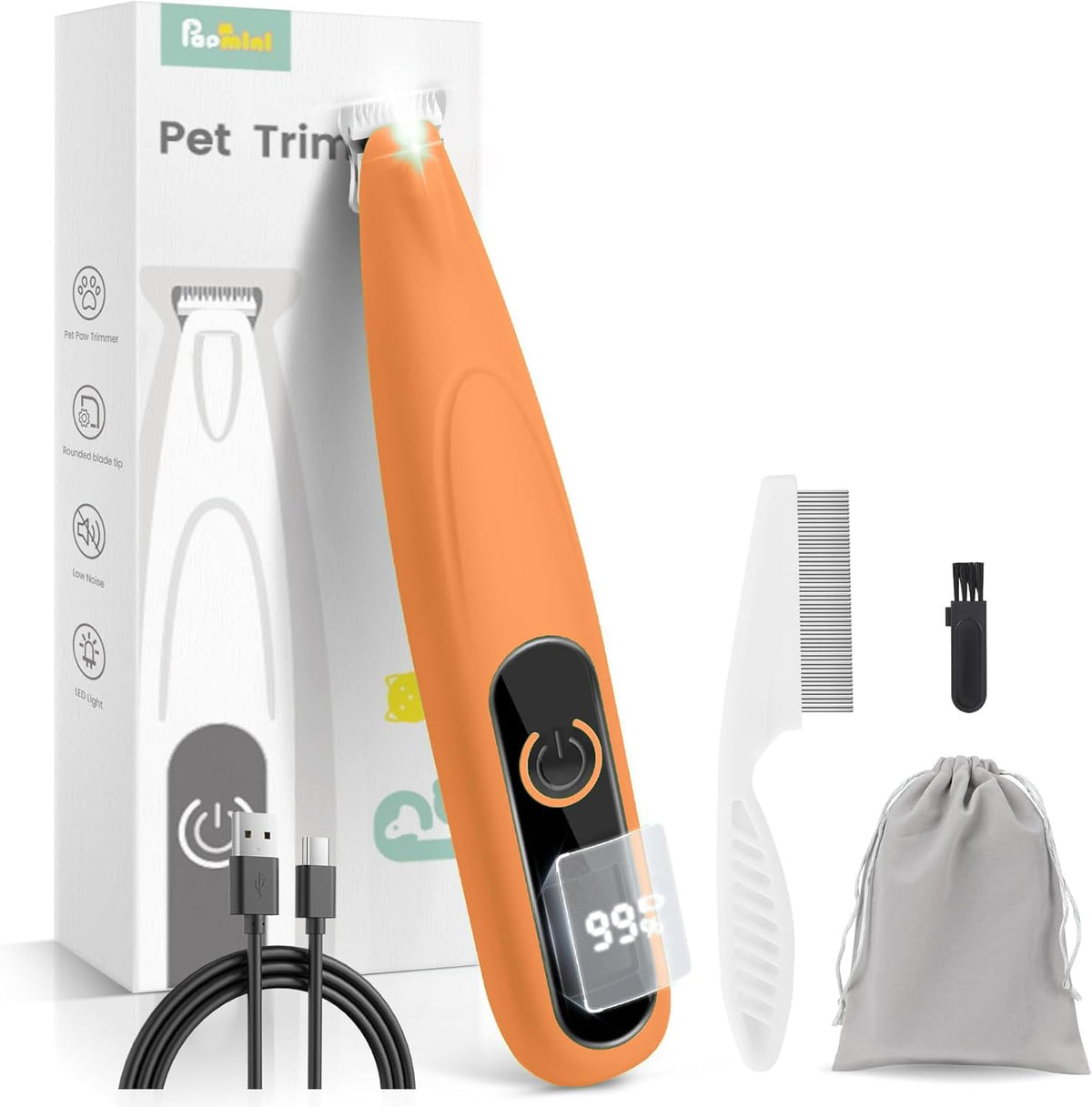 PAPMINI green cat and dog shaver highlighting the ergonomic non-slip handle and lightweight design.