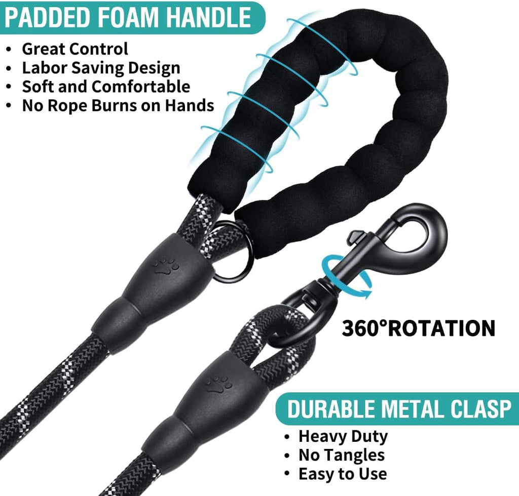 Heavy duty metal snap hook attachment on a half inch thick climbing rope leash.