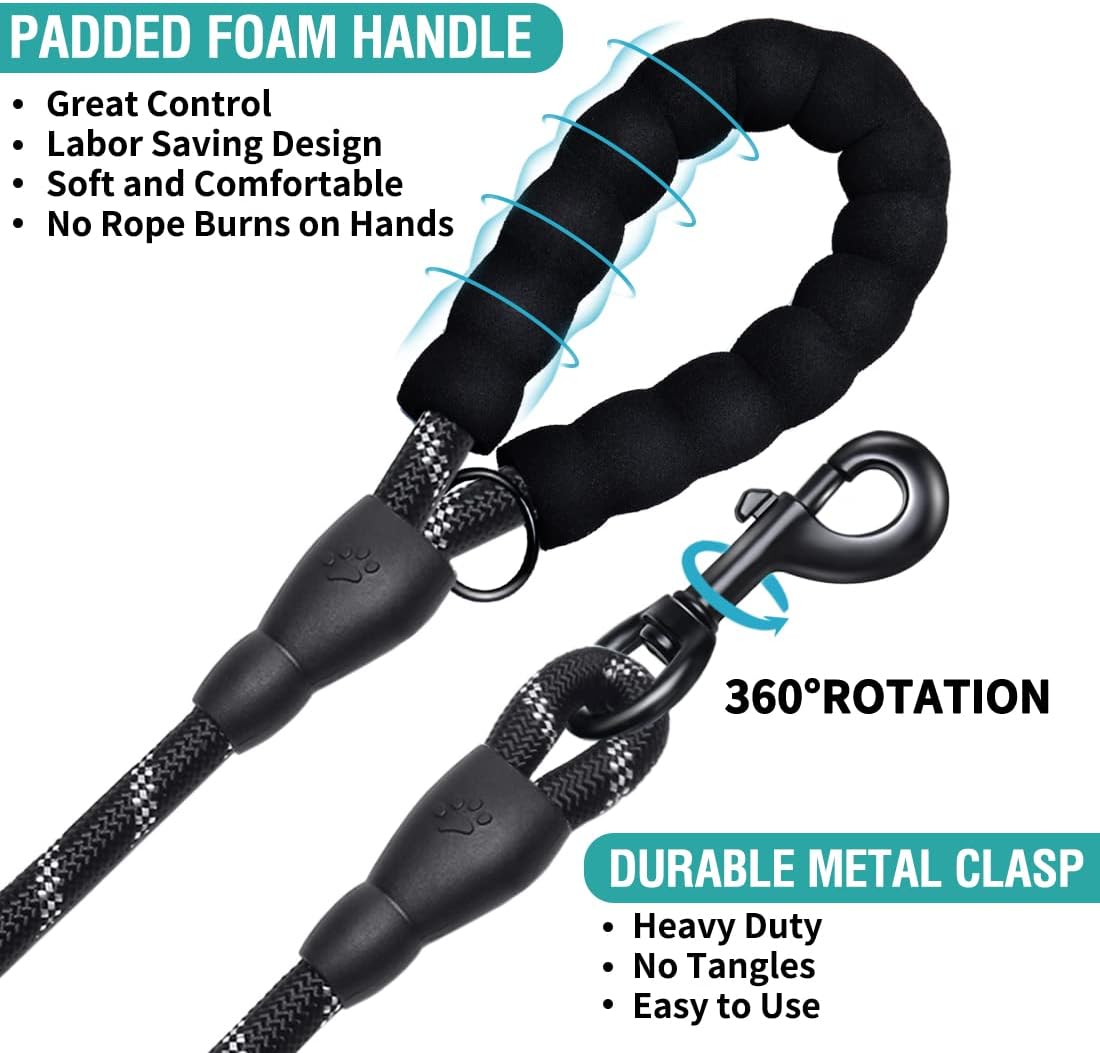 Heavy duty metal snap hook attachment on a half inch thick climbing rope leash.