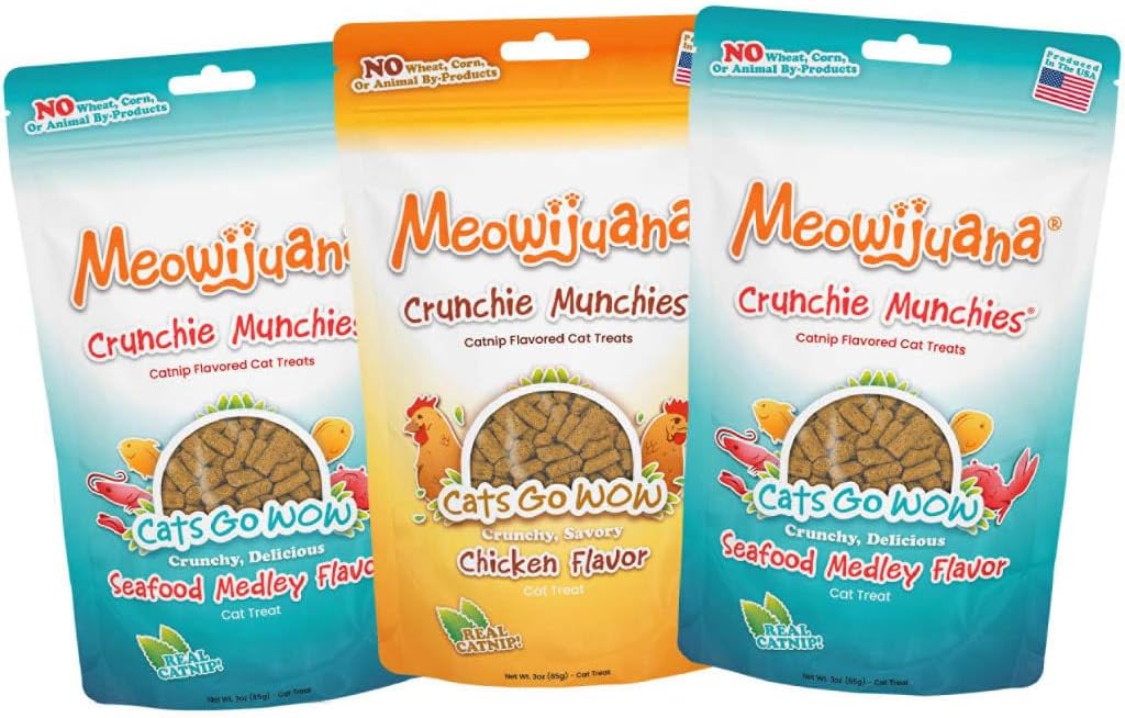 Meowijuana Crunchie Munchie Catnip Treats | Salmon, Seafood, Chicken Trio | Made with Organic Catnip | Produced in The USA | Low Calorie Cat Snack - Image 10