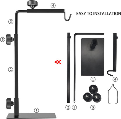 Side view illustration of the sixteen to thirty one inch height adjustment range on the Bourdserk metal floor holder.