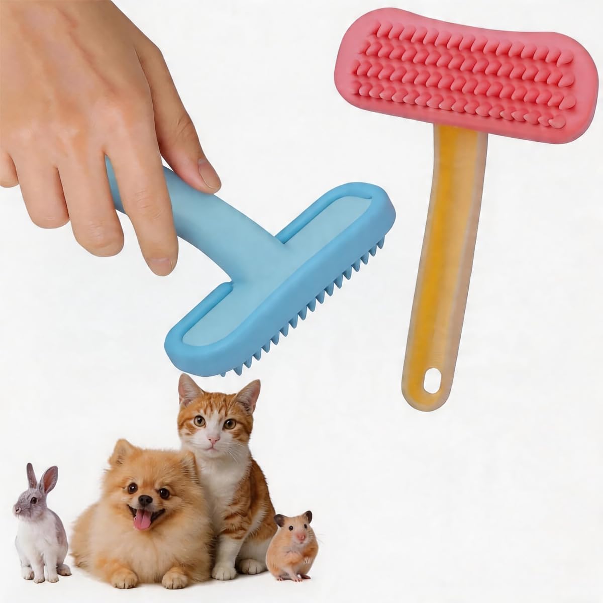 Livaprul 2Pack soft silicone small animal massage comb front view showing blue and pink variants