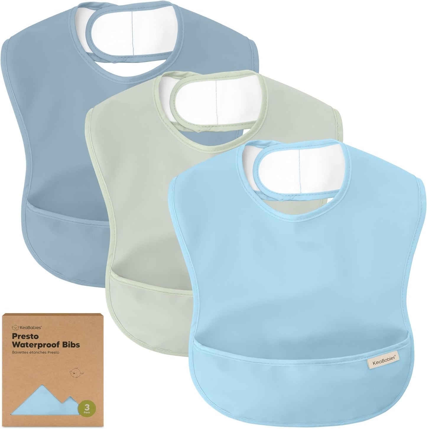 KeaBabies Presto 3 Pack Waterproof Baby Bibs Ocean color front view
