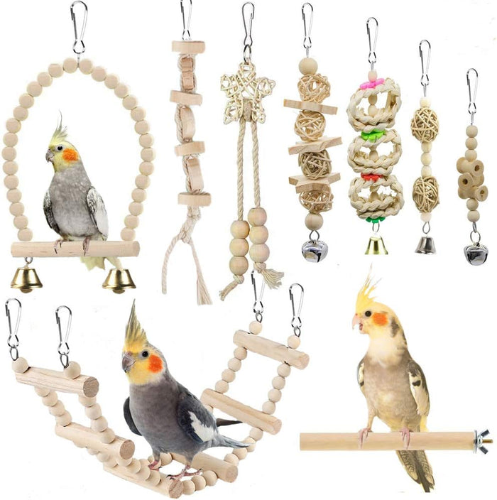 Bird Parrot Swing Toys, Chewing Standing Hanging Perch Hammock Climbing Ladder Bird Cage Toys for Budgerigar, Parakeet, Conure, Cockatiel, Mynah, Love Birds, Finches and Other Small to Medium Birds - Image 1
