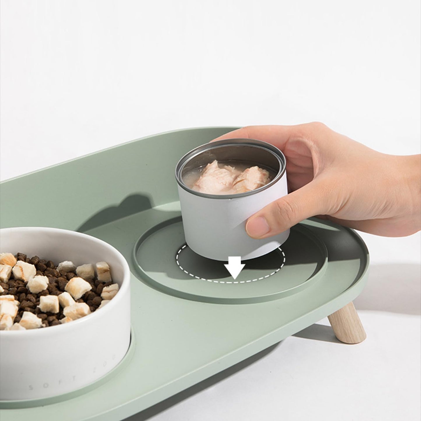 Hanamya double pet feeder set close up dishwasher safe bowls
