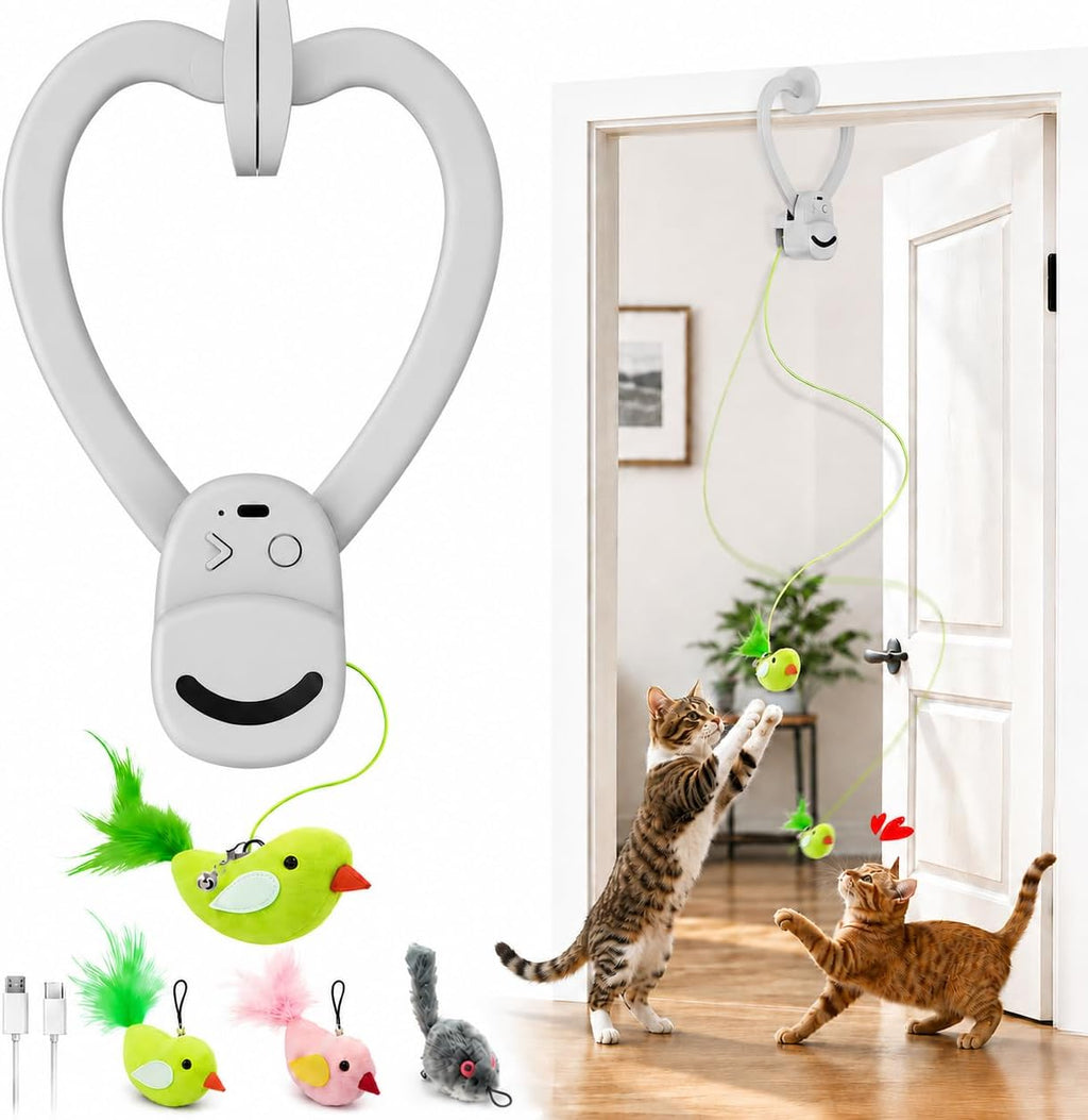 Interactive Cat Toys for Indoor Cats: Automatic Flying Bird Feather Wand Chase Exercise Enrichment Stimulation, USB Rechargeable Durable Safe Hanging Toy for Bored Kittens Adult Multi Cat Households - Image 9