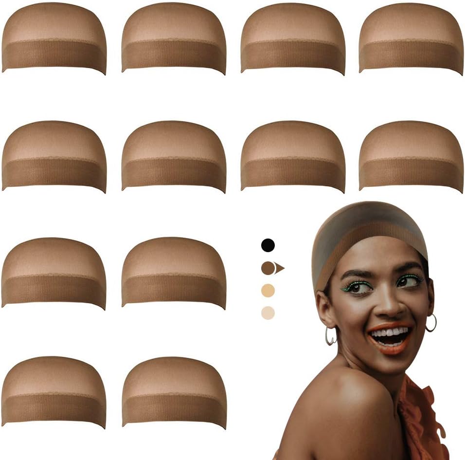 Dreamlover brown nylon wig caps 12 pack front view