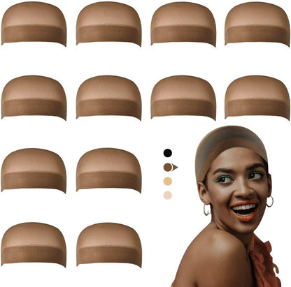 Dreamlover brown nylon wig caps 12 pack front view