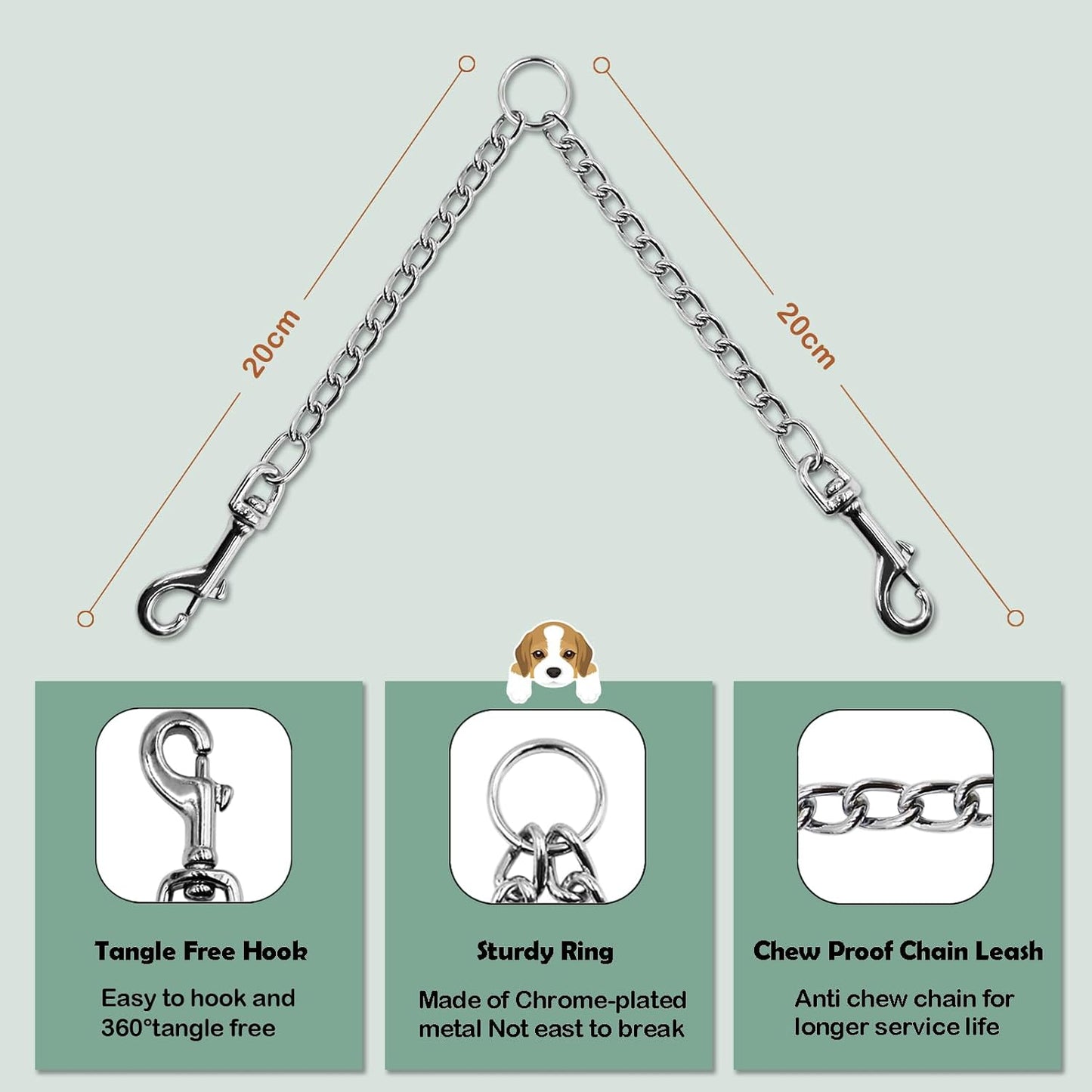 Close up of the three hundred and sixty degree swivel metal clasp on double dog lead