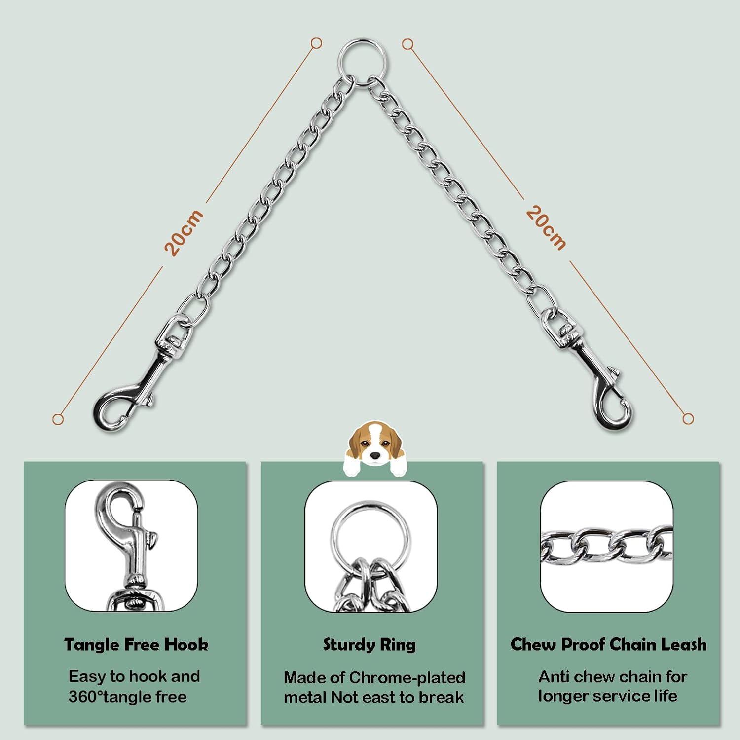 Close up of the three hundred and sixty degree swivel metal clasp on double dog lead