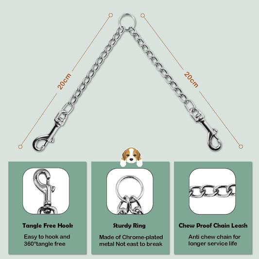 Close up of the three hundred and sixty degree swivel metal clasp on double dog lead