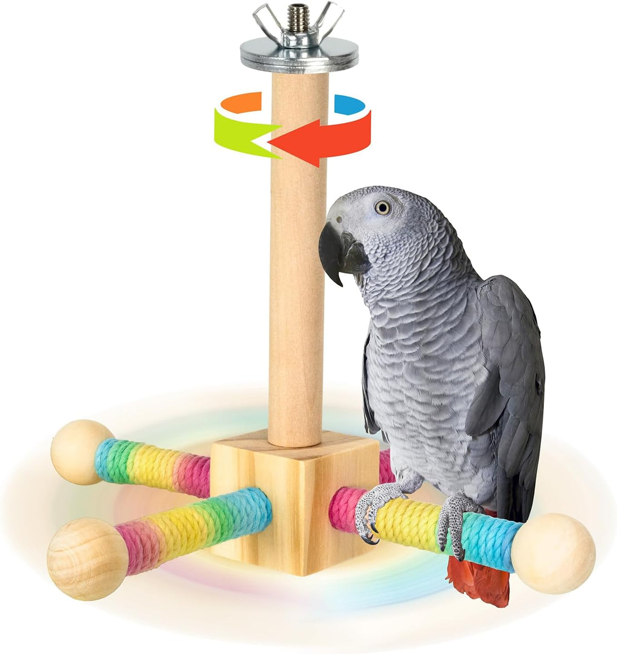 Agape interactive toy with parakeet resting on perch