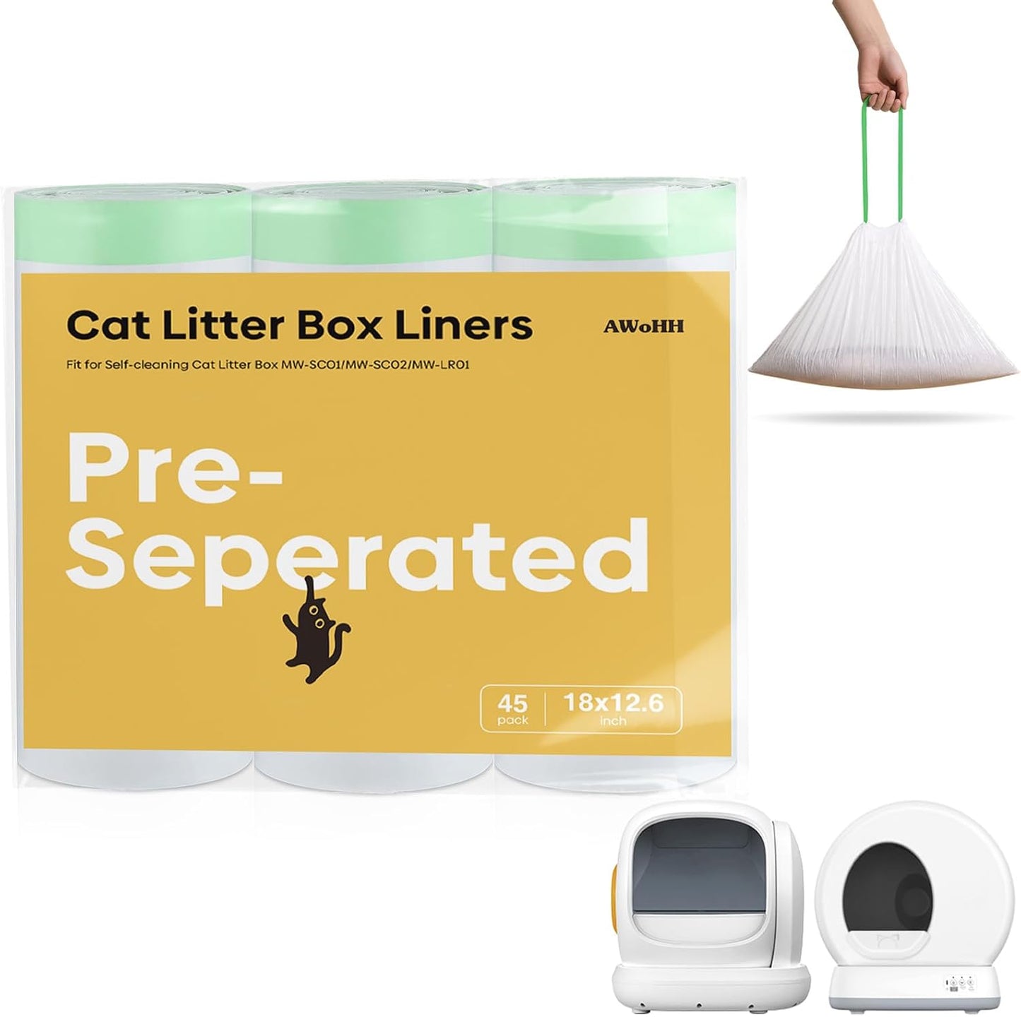 150 Tear-free Count Cat litter bags Liners Only Compatible with MW-SC01 MW-SC02 Meow Self-cleaning Cat Litter Box,Leak-proof 18" x 12.6" - Image 11