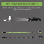 Adjustable spring loaded stopper on the neon green reflective dog slip collar