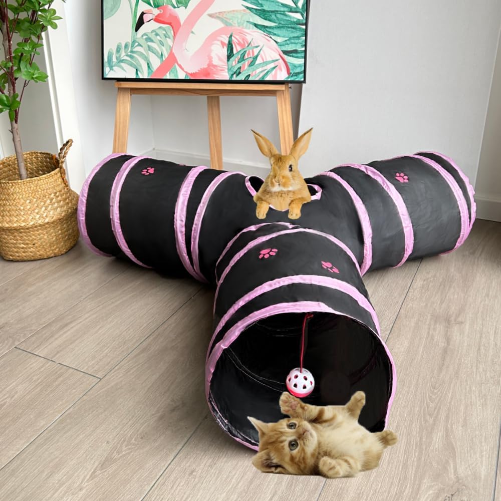 3-Way Collapsible Cat Tunnel Tube Toy Black Blue - Interactive Play Tunnel with Hanging Ball & Peek Hole for Indoor Cats, Kittens, Puppies & Rabbits | Hours of Fun & Exercise - Image 11
