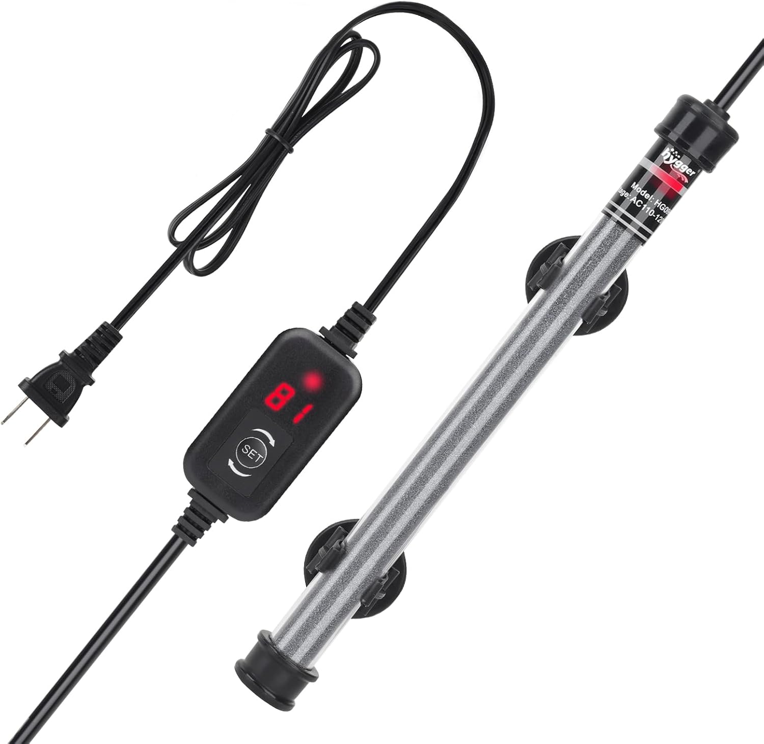 Hygger submersible aquarium heater with digital LED controller front view