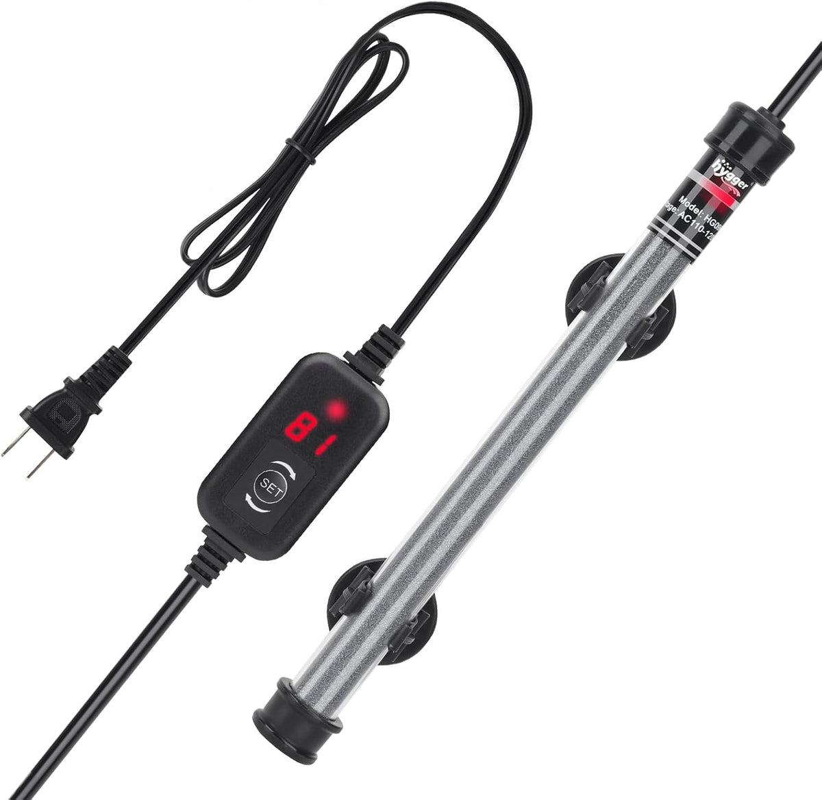 Hygger submersible aquarium heater with digital LED controller front view
