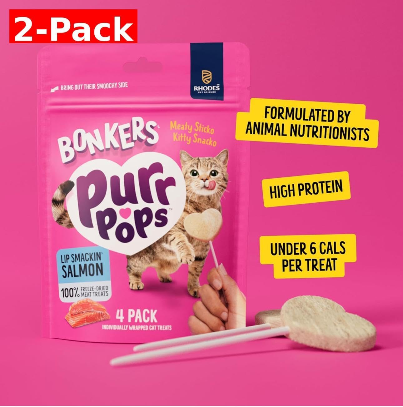 Bonkers salmon flavor cat treat lollipop close up shot